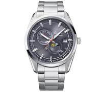 Orient Stretto RA-AK0311N30B Montre contemporaine pour homme Motif soleil et lune 75e anniversaire Cadran gris Bracelet en acier