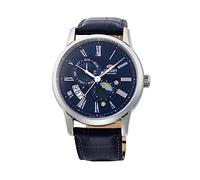 Orient Sun & Moon Montre-Bracelet Automatique pour Homme à remontage Manuel mécanique Classique Bracelet en Cuir, Cuir Bleu, Bracelet :