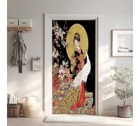 Oriental Effet 3D Sticker Porte 77x200 cm, Japonaise Papier Autocollant Porte Mural Décoration, Fille Paon Stickers Muraux Amovible PVC (y1T30)
