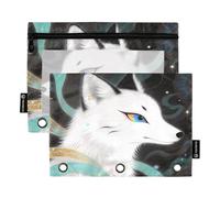 Oriental Fox Lot de 2 trousses à crayons noires pour classeur à 3 anneaux Fermeture éclair lisse avec fenêtre en PVC transparent pour fournitures scolaires