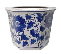Oriental Furniture Red Lantern Pot de Fleurs en Porcelaine Motif Floral Bleu/Blanc 25,4 cm