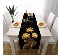 Oriental Lotus Chemin de Table Lavable Facile d'entretien, Chinois Fleur Chemin de Table pour Décorations de Table Anniversaire Armoires Dîner Cuisine Fête Mariage 30 x 100 cm