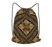 Oriental Vintage Damask Pattern - Black And Gold Outdoor Leisure Drawstring Backpack, Lightweight Waterproof Sports Bag For Men & Women - Gym, Yoga, Travel