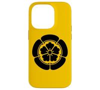 Oriental Vintage Noir Jaune Japon Oda Kamon Coque pour iPhone 14 Pro