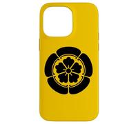Oriental Vintage Noir Jaune Japon Oda Kamon Coque pour iPhone 14 Pro Max