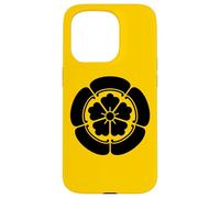 Oriental Vintage Noir Jaune Japon Oda Kamon Coque pour iPhone 15 Pro