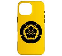 Oriental Vintage Noir Jaune Japon Oda Kamon Coque pour iPhone 16 Pro Max