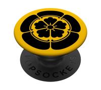 Oriental Vintage Noir Jaune Japon Oda Kamon PopSockets PopGrip Adhésif
