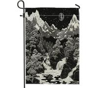 Orientalism Drapeaux de jardin de montagne 30,5 x 45,7 cm pour extérieur, blanc et noir, drapeaux verticaux japonais standard en lin pour maison, art asiatique, cour, cour, pelouse, décoration