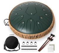 Orifesio Steel Tongue Drum 13 Pouces 15 Tons, D Key Tambour à Langue en Acier, Tambour à Main avec Livre de Musique, Baguettes, Handpan Instrument de Percussion pour Musicale Méditation Yoga, Verte