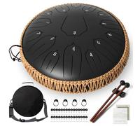 Orifesio Steel Tongue Drum 13 Pouces 15 Tons, D Key Tambour à Langue en Acier, Tambour à Main avec Livre de Musique, Baguettes, Handpan Instrument de Percussion pour Musicale Méditation Yoga, Noir