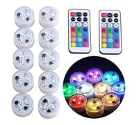 OriFiil Lot de 10 bougies chauffe-plat LED sous-marines avec 2 télécommandes, couleur blanc chaud RVB, lumière d'ambiance étanche pour étang, fontaine, vase, fête de mariage, décoration de table (RGBW