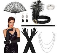 Orifinter Ensemble d'accessoires des années 20, 7 pièces, accessoires Gatsby, robe des années 20, robe Charleston années 20, accessoires pour femme, parfait pour costume des années 20, boa en plumes