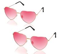 Orifinter Lot de 2 paires de lunettes de soleil en forme de cœur pour femme, roses, accessoires rétro, hippie, pour carnaval, Halloween, Majorque, Barbie