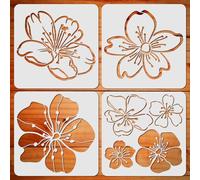 ORIGACH 4 pochoirs de Fleurs de Cerisier - 30 cm Grand Modèle de Dessin de Pochoir de Fleur pour la Peinture Sur Bois, Toile, Mur - Modèle Réutilisable pour la Décoration Intérieure