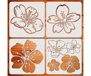 ORIGACH 4 pochoirs de Fleurs de Cerisier - 30 cm Grand Modèle de Dessin de Pochoir de Fleur pour la Peinture Sur Bois, Toile, Mur - Modèle Réutilisable pour la Décoration Intérieure