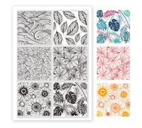 ORIGACH 6 styles de grands tampons transparents en silicone pour la fabrication de cartes, vagues tropicales, tournesol, hibiscus, pour bricolage, scrapbooking, bullet journal, album photo, 29,7 x 21
