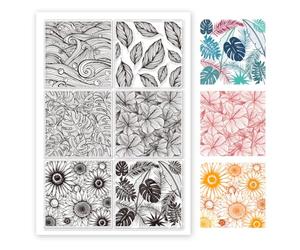 ORIGACH 6 styles de grands tampons transparents en silicone pour la fabrication de cartes, vagues tropicales, tournesol, hibiscus, pour bricolage, scrapbooking, bullet journal, album photo, 29,7 x 21