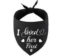 ORIGACH Bandana noir avec inscription « I Loved Her First Dog » - Écharpe triangulaire pour animal domestique - Pour amoureux des chiens, propriétaire de chien, cadeau de mariage, accessoires photo