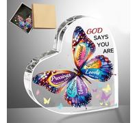 ORIGACH Cadeaux chrétiens pour femme, papillon en acrylique en forme de cœur, cadeaux inspirants pour les amies, cadeau spirituel avec versets de la Bible, plaque décorative pour chrétien, 10 x 10 cm