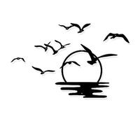ORIGACH Décoration murale en métal en noir avec une volée d'oiseaux, oiseaux modernes volant au-dessus du niveau de la mer au coucher du soleil, décoration murale en silhouette d'oiseaux en métal pour