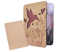 ORIGACH Grande carte de vœux d'anniversaire en bois avec enveloppe, carte en bois oiseau pour envoyer des vœux d'anniversaire d'anniversaire