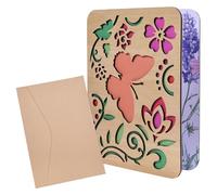 ORIGACH Grande carte de vœux d'anniversaire en bois avec enveloppe, motif papillon et fleur, carte en bois pour envoyer des vœux d'anniversaire