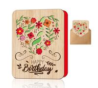 ORIGACH Grande carte de vœux d'anniversaire en bois de qualité supérieure - Format A5 - Fait à la main - En forme de cœur - Carte d'anniversaire en bois de qualité supérieure pour femme, mari, petite