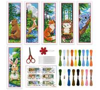 ORIGACH Kit de 6 marque-pages au point de croix animaux de la forêt | avec instructions pour débutants - Kit de bricolage imprimé au point de croix pour les amateurs de