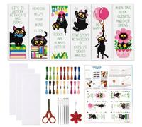 ORIGACH Kit de 6 marque-pages au point de croix chats noirs et citations | avec instructions pour débutants - Kit de bricolage imprimé au point de croix pour les amateurs de