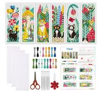 ORIGACH Kit de 6 marque-pages au point de croix motifs chats et nature | avec instructions pour débutants - Kit de bricolage imprimé au point de croix pour les amateurs de