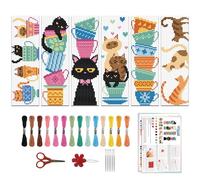 ORIGACH Kit de 6 marque-pages au point de croix pour débutants en forme de tasse de thé avec instructions (français non garanti) pour débutants - 20 x 6 cm