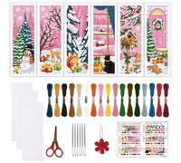 ORIGACH Kit de 6 marque-pages au point de croix Scènes hivernales | avec instructions pour débutants - Kit de bricolage imprimé au point de croix pour les amateurs de