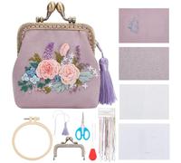 ORIGACH Kit de broderie de sac à main à faire soi-même avec fermoir à baiser - Kit de broderie pour sacs à main - Kit de broderie pour débutants avec toutes les fournitures