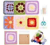 ORIGACH Kit de crochet Daisy Granny Square pour débutants et adultes, fait à la main, kit complet avec tapis de blocage du crochet en bois, tutoriels vidéo étape par étape
