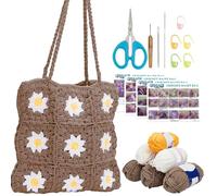ORIGACH Kit de crochet pour adulte débutant, sac à bandoulière carré marguerite avec tutoriel vidéo étape par étape, instructions, fil, crochet, accessoires, kaki foncé