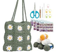 ORIGACH Kit de crochet pour adulte débutant - Sac à bandoulière carré - Tutoriel vidéo étape par étape - Instructions (français non garanti) - Fil, crochet, accessoires, vert moutarde