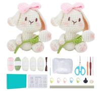 ORIGACH Kit de crochet pour adultes débutants - 2 ensembles de lapin avec tulipe - Tutoriel vidéo étape par étape - Instructions (français non garanti) - Fil, crochet, accessoires