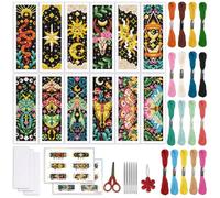 ORIGACH Lot de 12 marque-pages au point de croix pour débutants avec dos en feutre - Instructions pour tarot, soleil et étoile - Kit de marque-page pour adultes et amateurs de livres