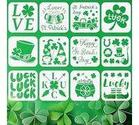 ORIGACH Lot de 12 pochoirs pour la Saint-Patrick pour peinture sur toile murale en bois, réutilisables, trèfle, chanceux, nain, chat, camion, chapeau pour décorations de la Saint-Patrick