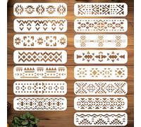 ORIGACH Lot de 15 pochoirs aztèques pour peinture sur mur en bois, pochoirs géométriques pour peinture sur toile, meubles, 30 x 7,6 cm