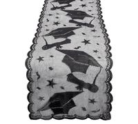 ORIGACH Lot de 2 chemins de table - 33 x 183 cm - Noir - En dentelle - Avec motif de remise de diplôme et étoile - Décoration pour remise de diplôme - Pour la maison, la cuisine, la salle à manger