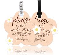 ORIGACH Lot de 2 panneaux « Please Don't Touch or Kiss Baby », en forme de fleur, avec sangle de suspension et clip pour nouveau-né neutre prématuré