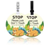 ORIGACH Lot de 2 panneaux « Stop Please Look Don't Touch Baby », « Forest Bear No Touching » pour siège auto ou poussette avec sangle de suspension et clip, étiquette de porte-bébé « No Touching »