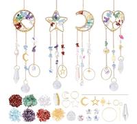 ORIGACH Lot de 4 kits d'attrape-soleil arbre de vie en cristal à 7 chakras, prisme à suspendre pour fenêtres, voitures, attrape-rêves arc-en-ciel pour décoration de jardin et d'intérieur