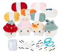 ORIGACH Lot de 4 kits de crochet en forme de champignon pour débutants avec chapeau pour débutants, ensemble complet de crochet comprenant du fil, des yeux, du rembourrage, des crochets, des marqueurs