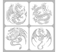 ORIGACH Lot de 4 pochoirs Dragon réutilisables 20 x 20 cm, motif dragon occidental et chinois, pochoirs de dessin pour peinture sur bois, toile, mur