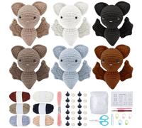 ORIGACH Lot de 6 kits de crochet en forme de chauve-souris d'Halloween pour débutants, ensemble de fils Amigurumi mignons avec guide vidéo, fil et outils, kit complet de démarrage au crochet, cadeaux