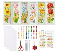 ORIGACH Lot de 6 marque-pages au point de croix - Motif fleurs printanières - Pour débutants - Avec instructions (français non garanti) - Broderie estampée - Pour adultes et amateurs de livres