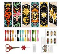 ORIGACH Lot de 6 marque-pages au point de croix pour adultes débutants, tarot, soleil et étoile avec instructions pour débutants - Kit de bricolage imprimé au point de croix pour les amateurs de